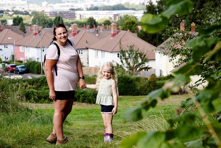 Jenny and her daughter out walking in green space in Knowle West.