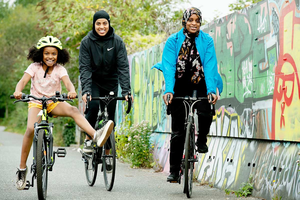 Samantha and her daughters out for a ride on the Bristol to Bath Cycle Path.